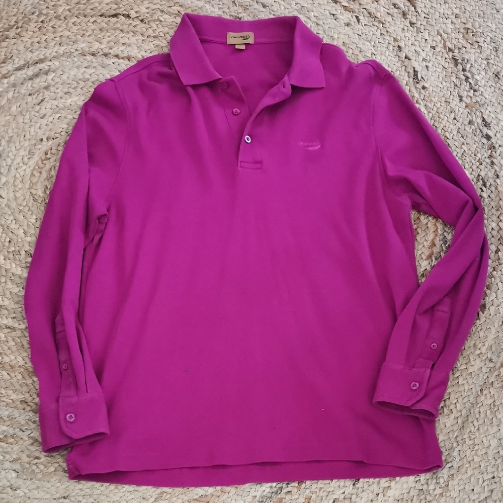 Vintage womens unisex sporty crocodile magenta long sleeve golf tee. Size XL